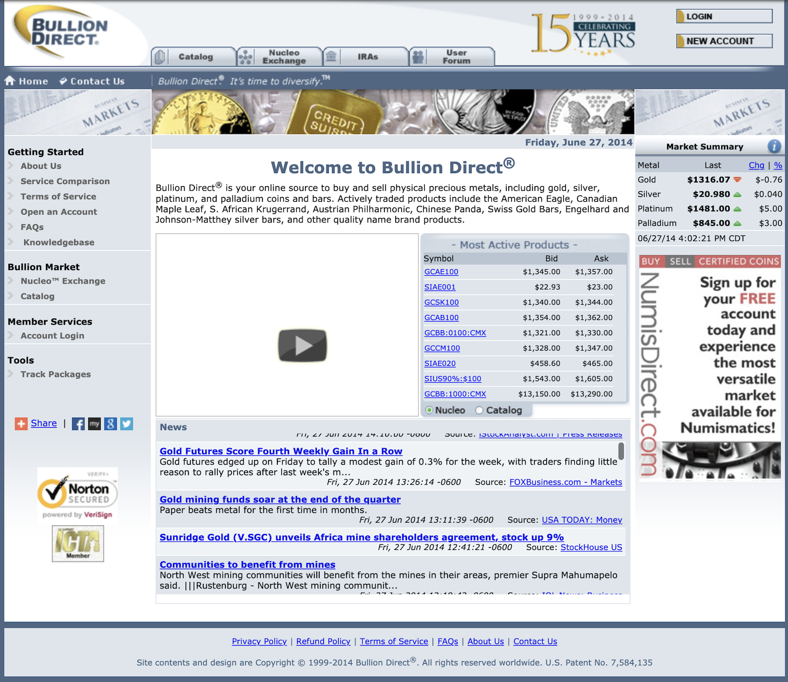 BullionDirect Website 2014